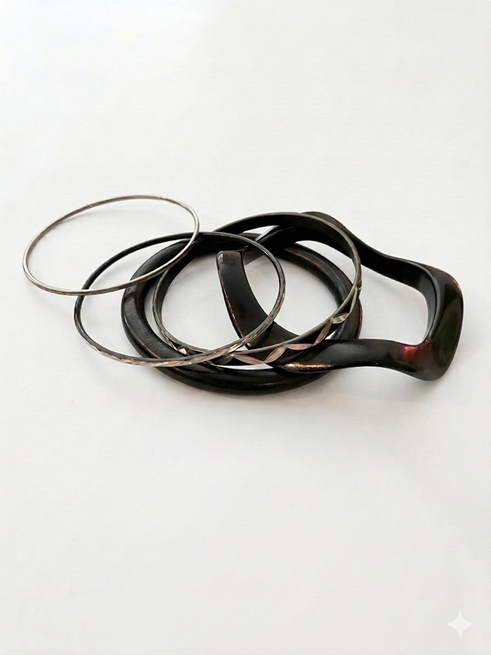Stacked Black and Silver Bangle Bracelet Set